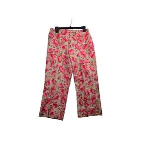 Harold's Floral Silk Linen Blend Pants Womens 4 Pink Green Cropped Trousers